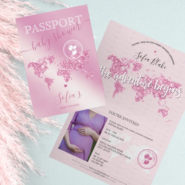 Passport Travel Girl Baby Shower Adventure beginnt Einladung (Von Creator hochgeladen)