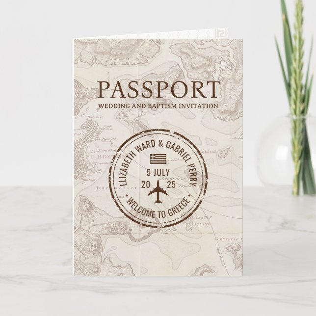 Passport Wedding & Baptisse Griechenland Neu Einladung (Vorderseite)