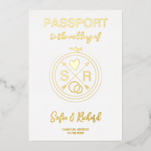 Passport Wedding Destination Gold Foil Flugzeug He Folieneinladung