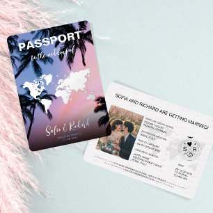 Passport Wedding Destination Gold Foil Flugzeug He Folieneinladung