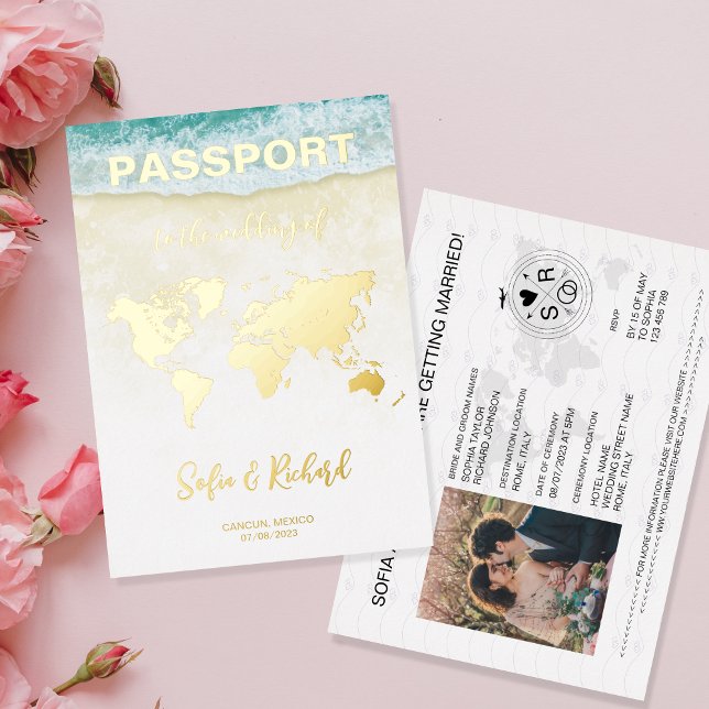 Passport Wedding Destination Gold Foil Flugzeug He Folieneinladung (Von Creator hochgeladen)