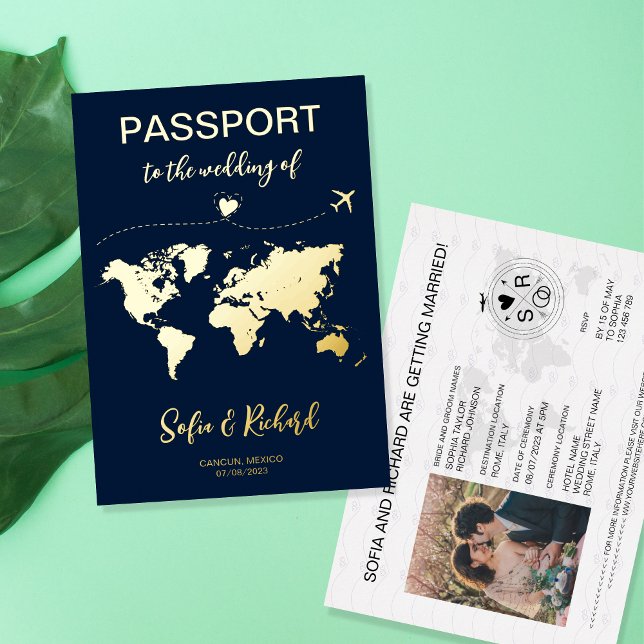 Passport Wedding Destination Gold Foil Flugzeug He Folieneinladung (Von Creator hochgeladen)