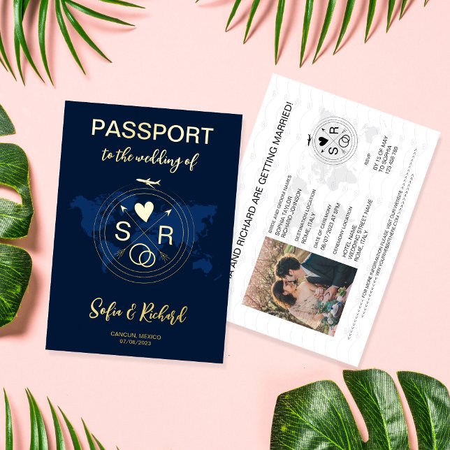 Passport Wedding Destination Gold Foil Flugzeug He Folieneinladung (Von Creator hochgeladen)
