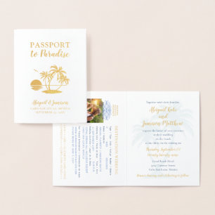 Passport Wedding Einladung Beach Palm Tree Foil