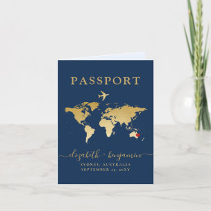 Passport Wedding Einladung Blue Gold Karte + Herz