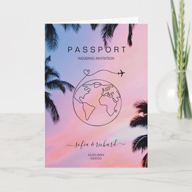 Passport World Map Moderner Minimalistischer QR-Co Einladung (Vorderseite)