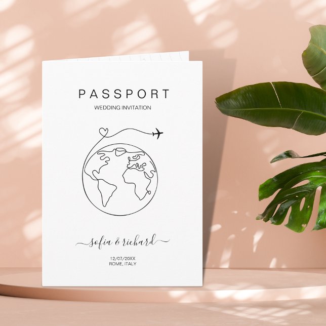 Passport World Map Modernes Minimalistisches Ziel Einladung (Von Creator hochgeladen)