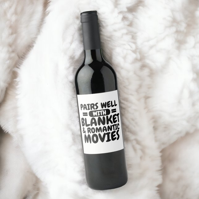 Passt gut mit Decken und deinen Lieblingsfilmen zu Weinetikett (Pairs well with blanket and your favorite movies wine labels from Ricaso. Change movie genre to suit)