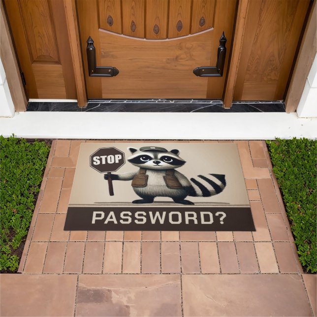 Password? Stopp! Humorvolle Waschbär Türsteher Fußmatte (Außenbereich)