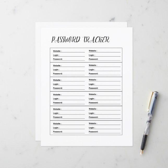 PASSWORD TRACKER (Vorderseite/Rückseite Beispiel)