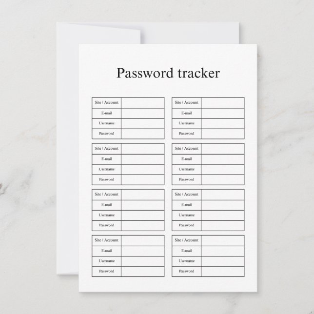 Password tracker mitteilungskarte (Vorderseite)