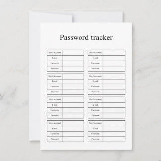 Password tracker mitteilungskarte