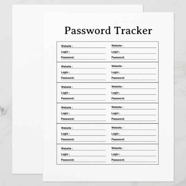 PASSWORD TRACKER TEMPLATE (Vorne/Hinten)