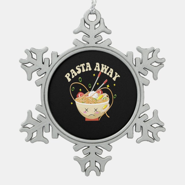 Pasta Away Funny Noodles Kawaii Japanisch Ästhetik Schneeflocken Zinn-Ornament (Vorderseite)