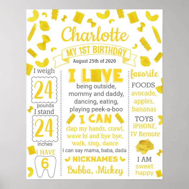 Pasta Birthday Meilenstein Schild 1064 (Vorne)