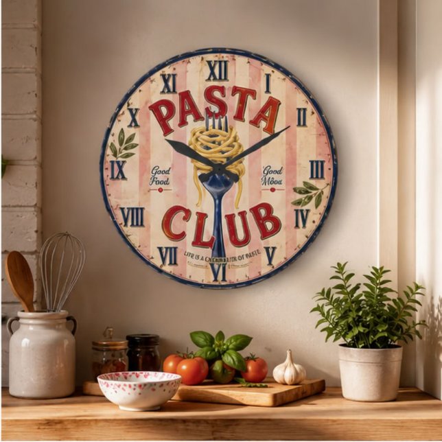 Pasta Club Vintage Kitchen Große Wanduhr (Von Creator hochgeladen)