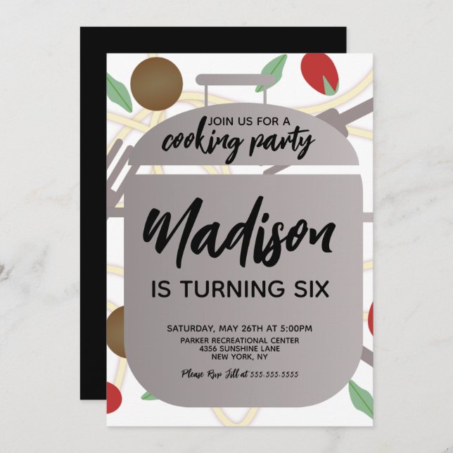 Pasta Cooking Geburtstagsparty Einladung (Vorne/Hinten)