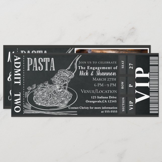 Pasta Dinner Chalk Verlobung Dinner Foto Ticket Einladung (Vorne/Hinten)