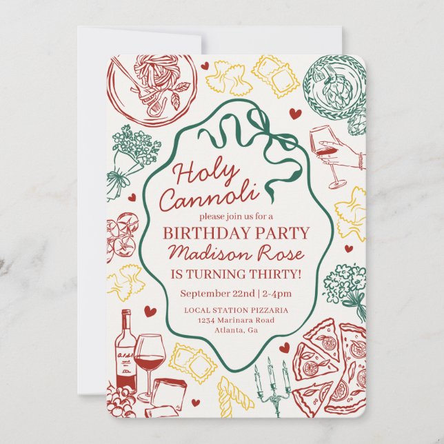 Pasta Dinner Party Holy Cannoli Italian Birthday Einladung (Vorderseite)