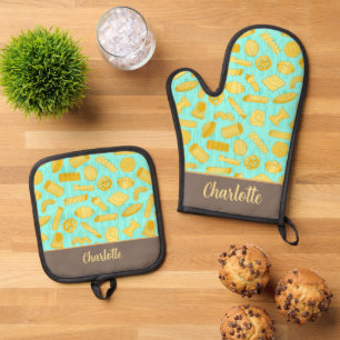 Pasta Gemustert italienischer Koch Feinschmecker Ofenhandschuh & Topflappen-Set