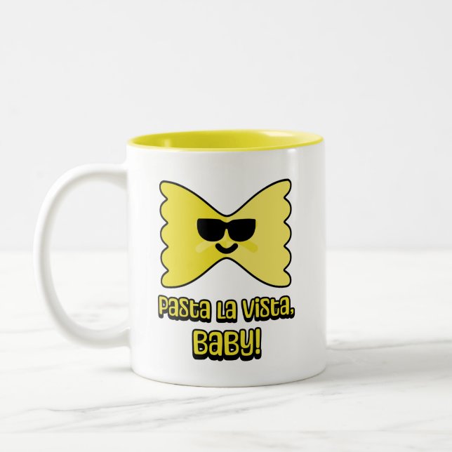 Pasta la vista, Baby! Niedlicher Pasta Pub Cartoon Zweifarbige Tasse (Links)