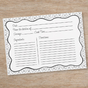 Pasta Muster Chic Black & White Wavy Rezept Card Mitteilungskarte