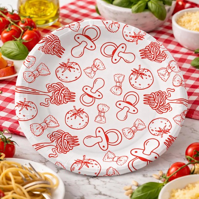 Pasta & Pacifiers Hand Drawn Italian Baby Shower Pappteller (Pasta & Pacifiers Hand Drawn Italian Baby Shower Paper Plates)