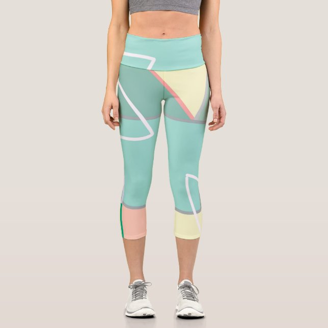 Pasta Pale Turquoise Pink Abstrakte Kunst, Dichtun Capri Leggings (Vorderseite)