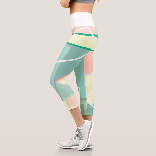 Pasta Pale Turquoise Pink Abstrakte Kunst, Dichtun Capri Leggings (Links)
