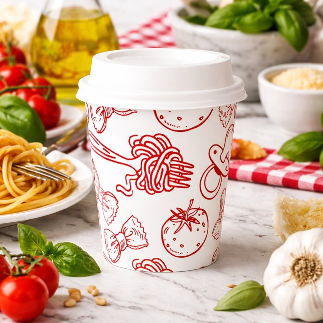 Pasta & Schnuller Handgezeichnete italienische Bab Pappbecher (Pasta & Pacifiers Hand-Drawn Italian Baby Shower Paper Cups)