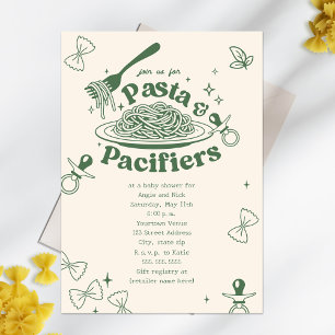 Pasta & Schnuller Kritzelmuster Grün Baby-Party Einladung