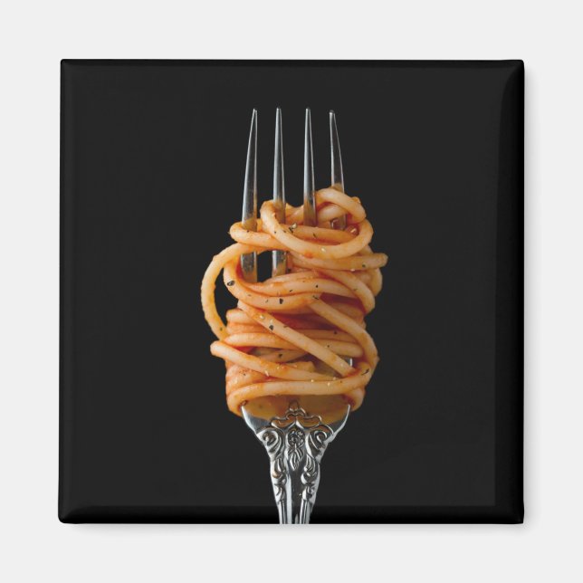 Pasta spun auf einer Gabel, Food Spaghetti Magnet (Vorne)