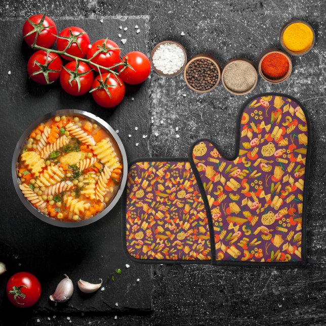 Pasta und lila Gemüse Ofenhandschuh & Topflappen-Set (Von Creator hochgeladen)