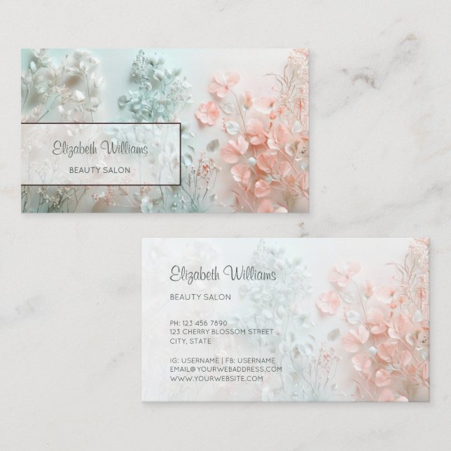 Pastel 3D Boho Flowers Visitenkarte (Vorne/Hinten)