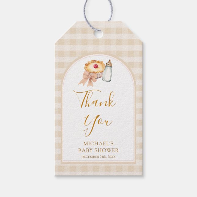 Pastel A Little Süsse Pie Gingham Fall Baby Dusche Geschenkanhänger (Vorderseite)