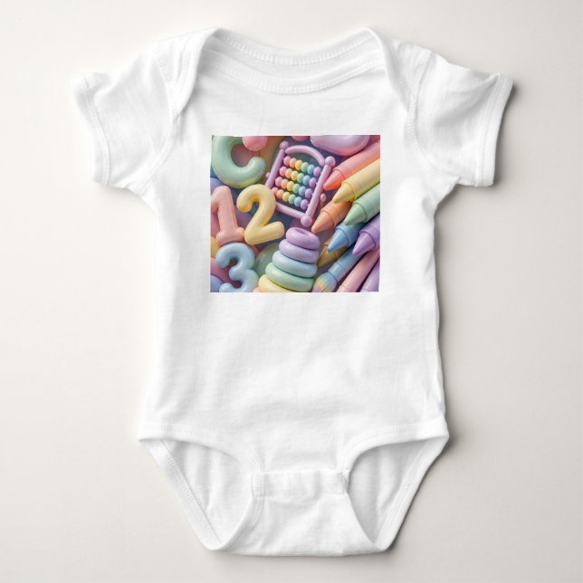 Pastel-ABC-Lern-Flash - Aufgeblasen 3D  Baby Strampler (Vorderseite)
