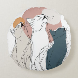 Pastel Abstract Cat Pack Round Pillow Rundes Kissen