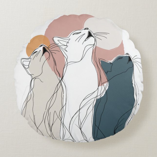Pastel Abstract Cat Pack Round Pillow Rundes Kissen (Vorderseite)