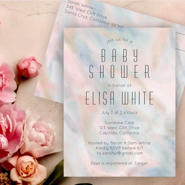 Pastel Abstrakt Elegant Chic CUSTOM BABY SHOWER Einladungspostkarte (Pastel Abstract Elegant Chic CUSTOM BABY SHOWER Invitation Postcard
)