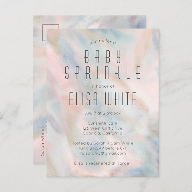 Pastel Abstrakt Elegante Chic CUSTOM BABY SPRINKLE Einladungspostkarte (Vorne/Hinten)