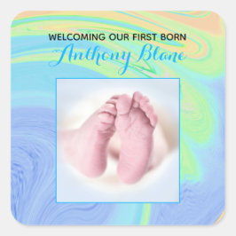 Pastel Abstrakt Welcome Blue New Geboren Custom Fo Quadratischer Aufkleber