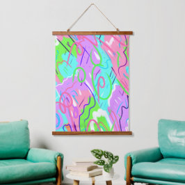 Pastel Abstrakter Pop Art Wandteppich Mit Holzrahmen
