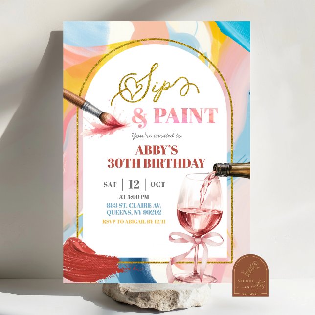 Pastel Adult Birthday Paint and Sip Invitation Einladung (Von Creator hochgeladen)