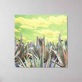 Pastel Agave Cactus against clouded sky Collage Leinwanddruck