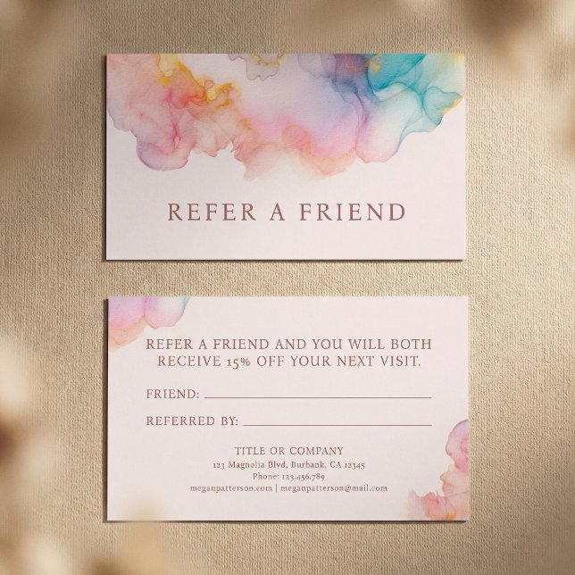 Pastel Alcohol Ink Blush Watercolor Empfehlungskarte (Von Creator hochgeladen)