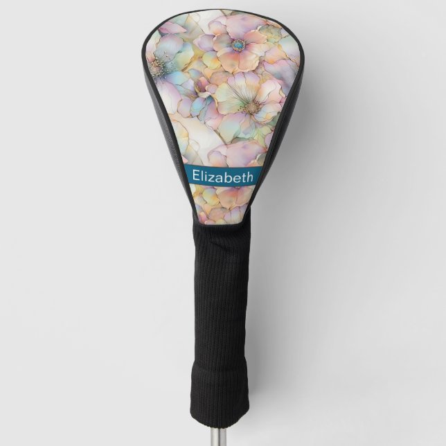 Pastel Alcohol Ink Floral Personalized Golf Headcover (Vorderseite)