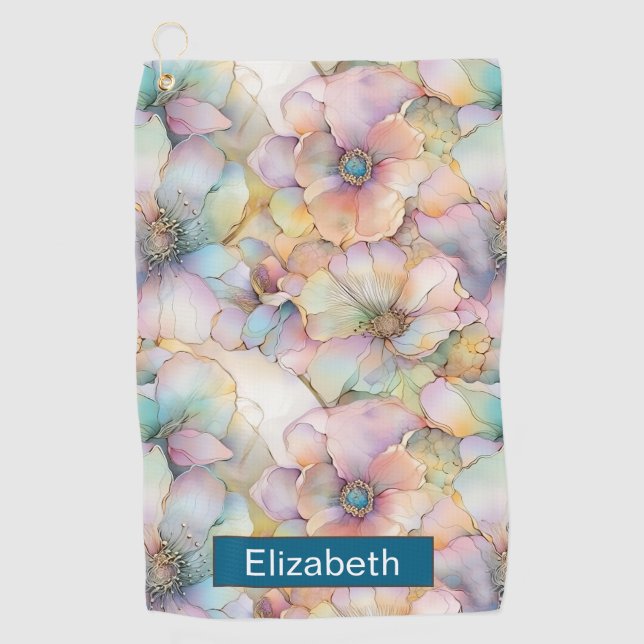 Pastel Alcohol Ink Floral Personalized Golfhandtuch (Vorderseite)