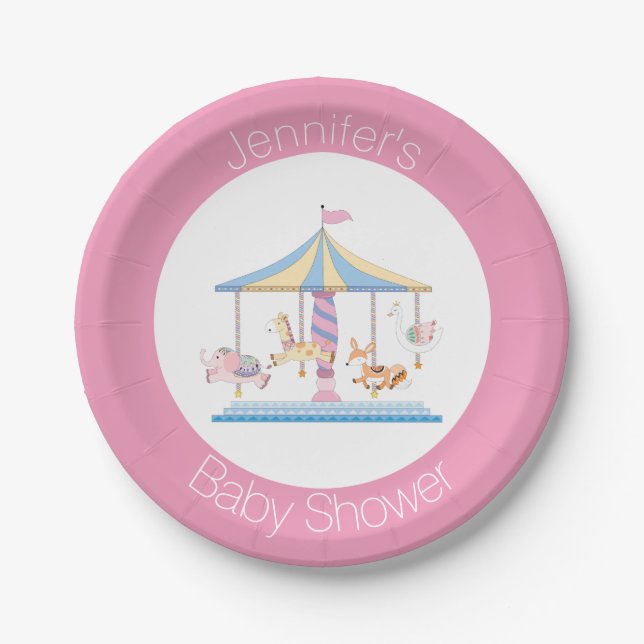 Pastel Animal Carousel Babyduschplatte Pappteller (Vorderseite)