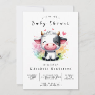 Pastel Animal Graceful Kuh Baby Dusche Einladung