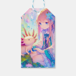 Pastel Anime Girl und Axolotl Personalisiert Geschenkanhänger